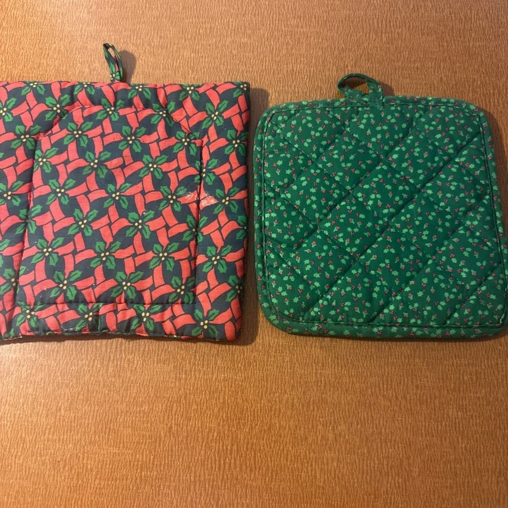 Vintage Christmas Potholder Hot‎ Pads White Goose Bunny And Birdhouse Designs